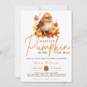 小さなかぼちゃの秋秋にかわいい鳥の赤ちゃんシャワー 招待状 (正面)