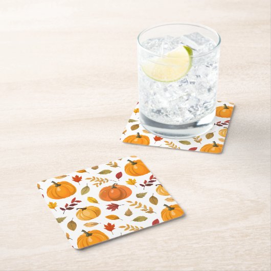 小さなかぼちゃの秋秋のフローラ赤ちゃんシャワー スクエアペーパーコースター (インサイチュ)
