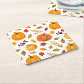 小さなかぼちゃの秋秋のフローラ赤ちゃんシャワー スクエアペーパーコースター (アングル)
