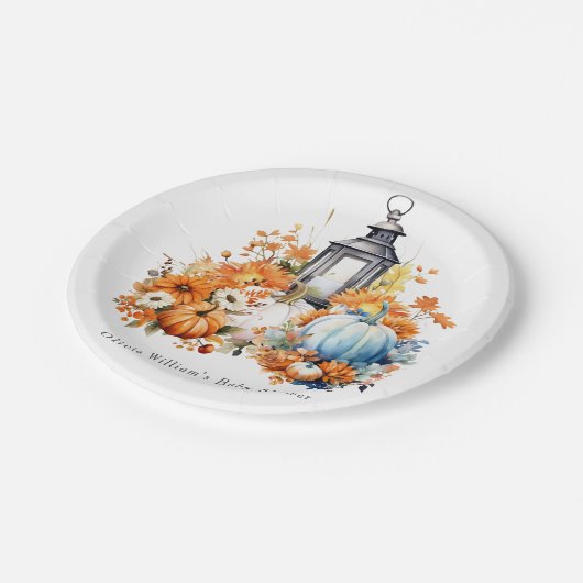 小さなかぼちゃの秋秋のフローラ赤ちゃんシャワー ペーパープレート (アングル)