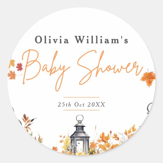小さなかぼちゃの秋秋のフローラ赤ちゃんシャワー ラウンドシール (正面)