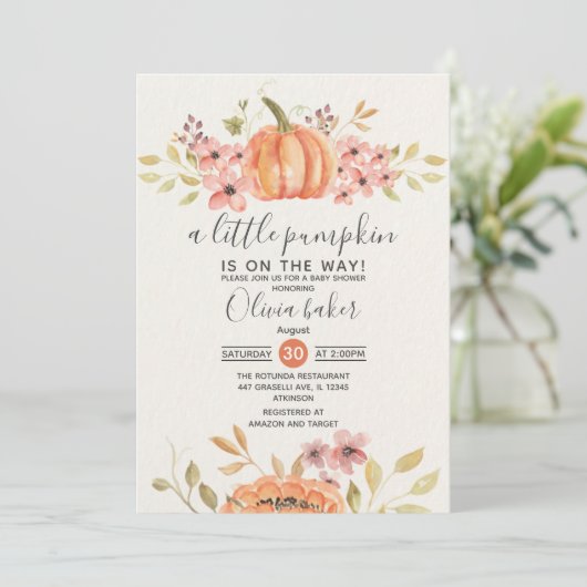 小さなかぼちゃの秋秋のフローラ赤ちゃんシャワー 招待状 (スタンド正面)