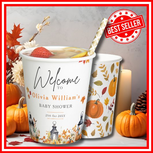 小さなかぼちゃの秋秋のフローラ赤ちゃんシャワー 紙コップ