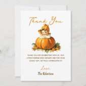 小さなかぼちゃの秋秋の女の子の赤ちゃんシャワー サンキューカード (正面)