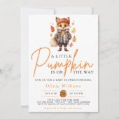 小さなかぼちゃの秋秋の赤いキツネ赤いシャワー 招待状 (正面)