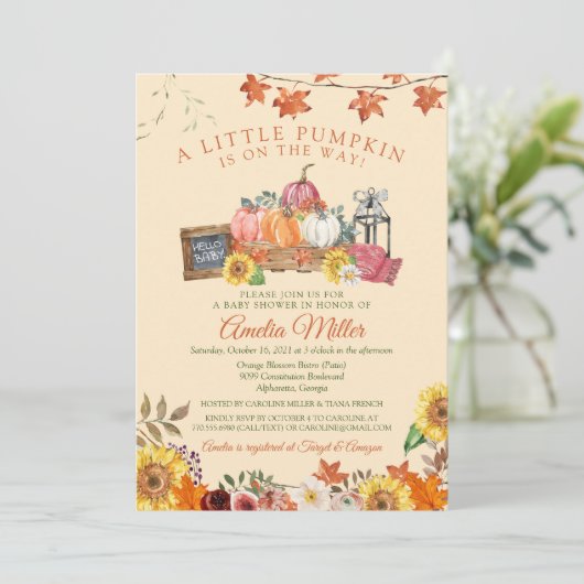小さなかぼちゃの秋秋の赤ちゃんシャワーの招待 招待状 (スタンド正面)