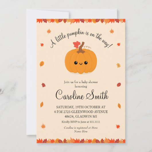 小さなかぼちゃの秋秋の赤ちゃんシャワー 招待状 (正面)