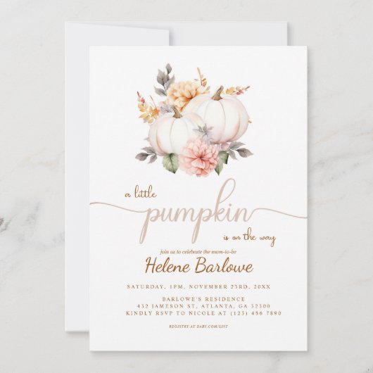小さなかぼちゃの秋秋の赤ちゃんシャワー 招待状 (正面)