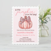 小さなかぼちゃの秋秋ピンクの赤ちゃんシャワー 招待状 (スタンド正面)