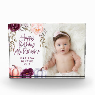 小さなかぼちゃの秋紫の桃の誕生日 フォトブロック