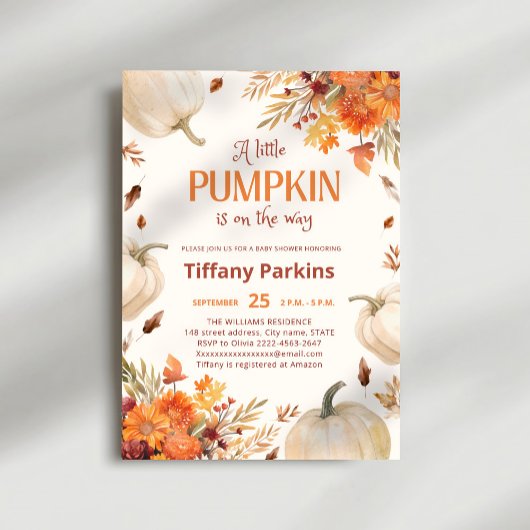 小さなかぼちゃの秋花赤ちゃんシャワーの招待 招待状