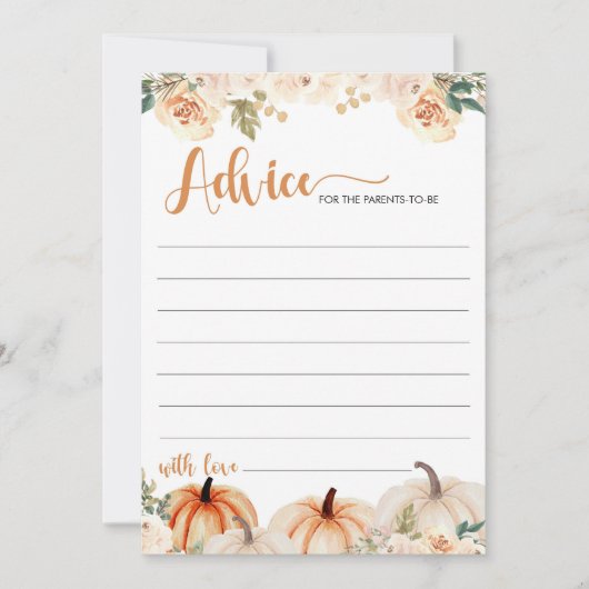 小さなかぼちゃの秋赤ちゃんシャワーアドバイスカード 招待状 (正面)