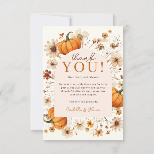 小さなかぼちゃの秋赤ちゃんシャワーサンキューカード 招待状 (正面)