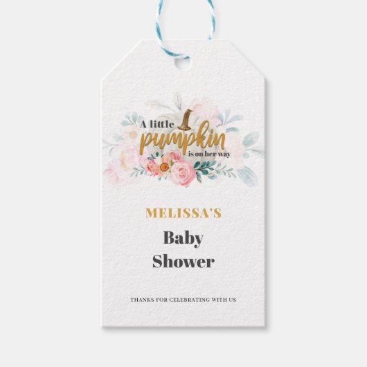 小さなかぼちゃの秋赤ちゃんシャワーフローラ ギフトタグ (正面)