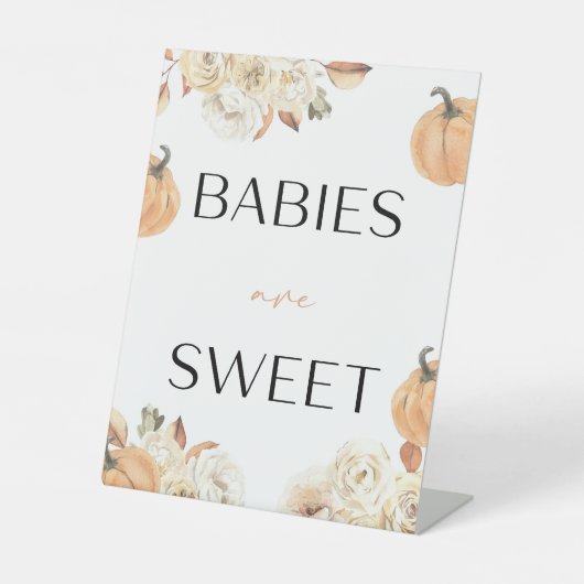 小さなかぼちゃの秋赤ちゃんシャワーベビーは甘い 台座サイン (正面)