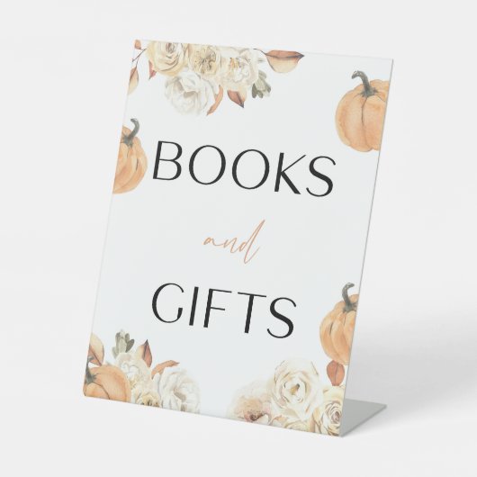 小さなかぼちゃの秋赤ちゃんシャワー本とギフト 台座サイン (正面)