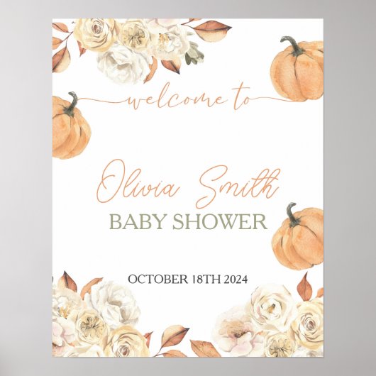 小さなかぼちゃの秋赤ちゃんシャワー歓迎サイン ポスター (正面)