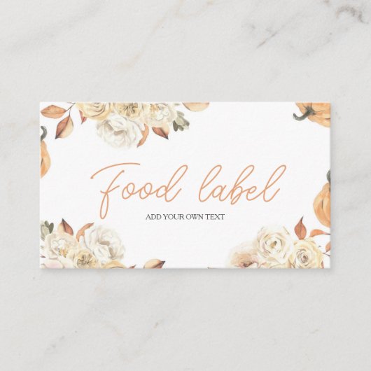 小さなかぼちゃの秋赤ちゃんシャワー食品ラベル エンクロージャーカード (正面)