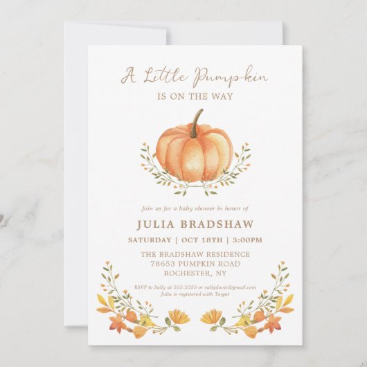 小さなかぼちゃの秋 |赤男女兼用ちゃんシャワー 招待状 (正面)