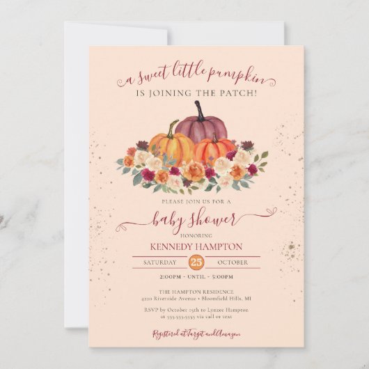 小さなかぼちゃの素朴赤男女兼用ちゃんシャワー 招待状 (正面)