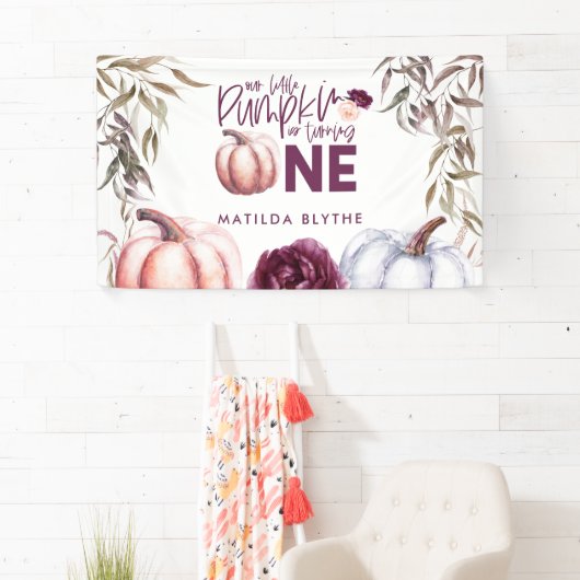 小さなかぼちゃの紫のフローラ秋の誕生日の銀行 横断幕 (インサイチュ)