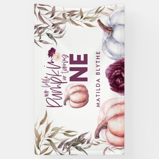 小さなかぼちゃの紫のフローラ秋の誕生日の銀行 横断幕 (縦)