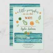 小さなかぼちゃの緑の秋ベビーショー 招待状 (正面/裏面)