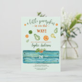 小さなかぼちゃの緑の秋ベビーショー 招待状 (スタンド正面)