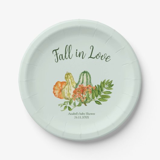 小さなかぼちゃの緑の秋赤ちゃんシャワー ペーパープレート (正面)