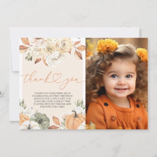 小さなかぼちゃの誕生日写真サンキューカード 招待状 (正面)