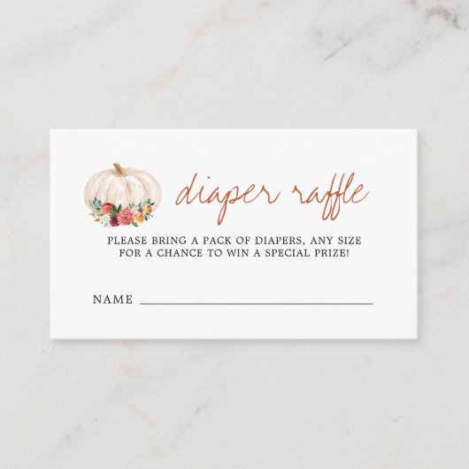 小さなかぼちゃの赤ちゃんシャワーおむつラッフルチケット エンクロージャーカード (正面)