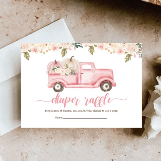 小さなかぼちゃの赤ちゃんシャワーおむつラッフルチケット エンクロージャーカード