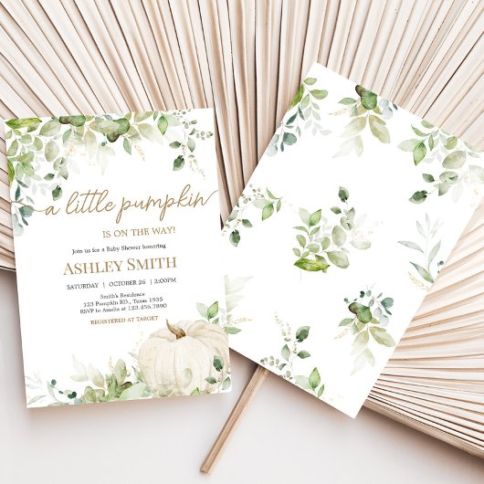 小さなかぼちゃの赤ちゃんシャワーに緑を与える 招待状