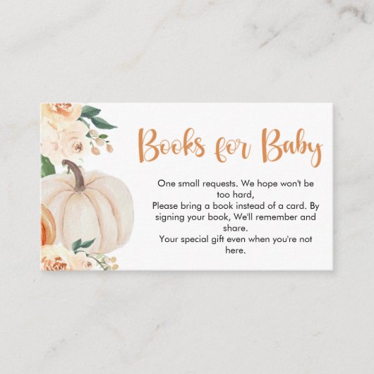小さなかぼちゃの赤ちゃんシャワーのブックリクエスト エンクロージャーカード (正面)