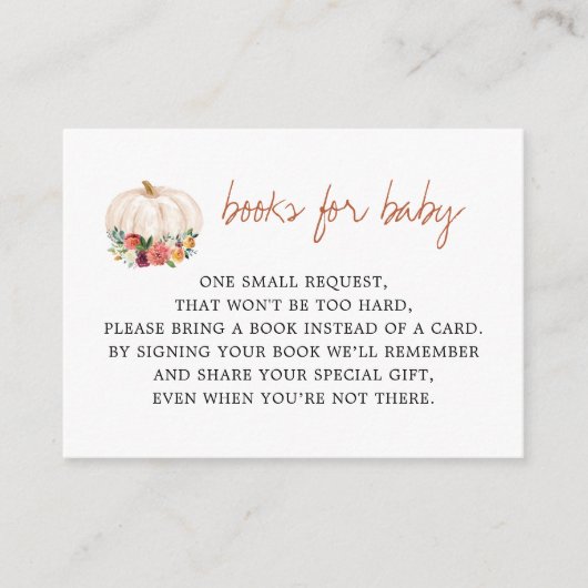 小さなかぼちゃの赤ちゃんシャワーのブックリクエスト エンクロージャーカード (正面)