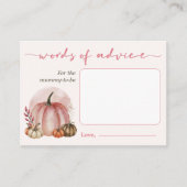 小さなかぼちゃの赤ちゃんシャワーの言葉のアドバイスママ エンクロージャーカード (正面)