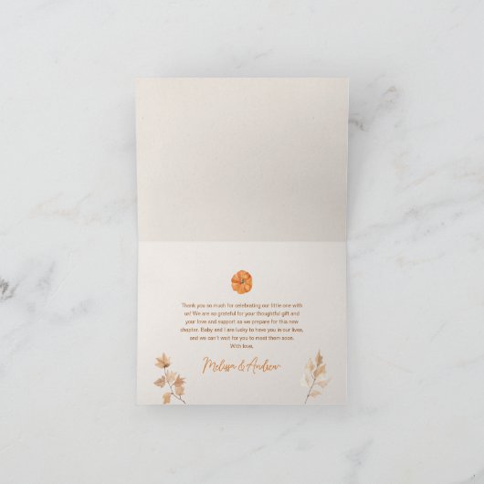 小さなかぼちゃの赤ちゃんシャワーサンキューカード サンキューカード (内部)