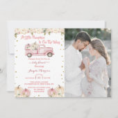 小さなかぼちゃの赤ちゃんシャワーピンクのトラックの写真 招待状 (正面)