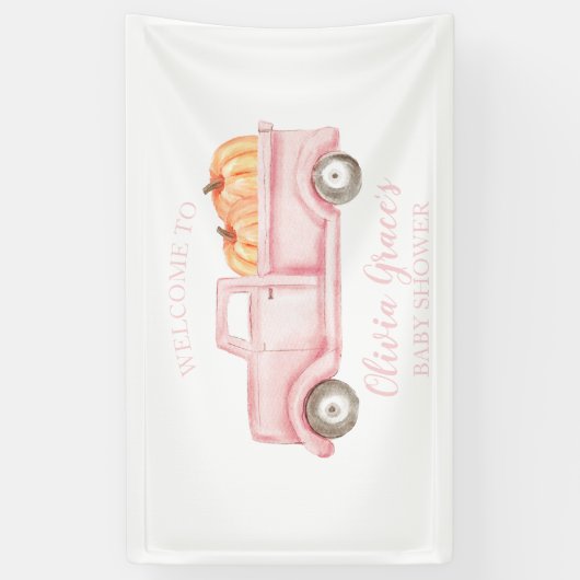 小さなかぼちゃの赤ちゃんシャワーピンクのトラックバナー 横断幕 (縦)