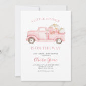 小さなかぼちゃの赤ちゃんシャワーピンクのトラック 招待状 (正面)