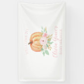 小さなかぼちゃの赤ちゃんシャワーピンクのフローラ 横断幕 (縦)