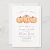 小さなかぼちゃの赤ちゃんシャワーピンクの格子柄の招待状 招待状 (正面)