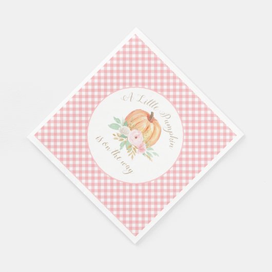 小さなかぼちゃの赤ちゃんシャワーフローラピンクプレイド スタンダードランチョンナプキン (角)