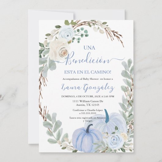 小さなかぼちゃの赤ちゃんシャワーボーイスペインの 招待状 (正面)