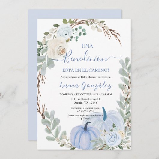 小さなかぼちゃの赤ちゃんシャワーボーイスペインの 招待状 (正面/裏面)