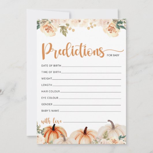 小さなかぼちゃの赤ちゃんシャワー予測カード 招待状 (正面)