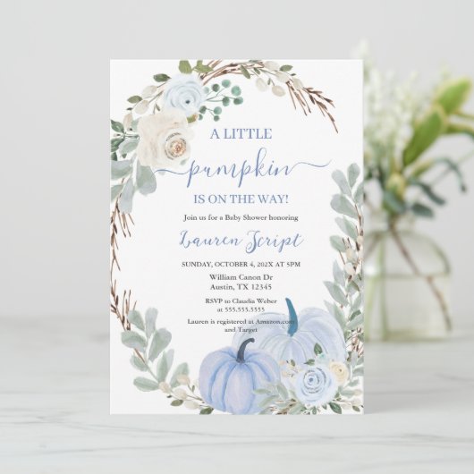 小さなかぼちゃの赤ちゃんシャワー少年 招待状 (スタンド正面)