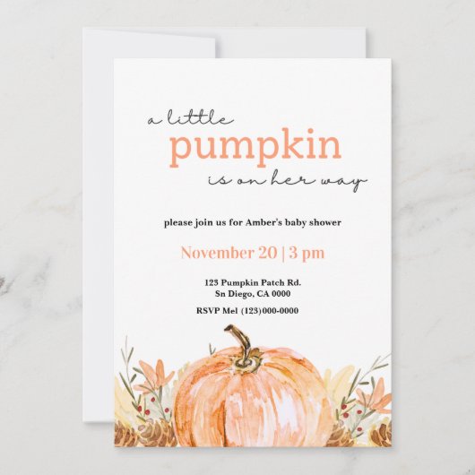 小さなかぼちゃの赤ちゃんシャワー招待状 招待状 (正面)