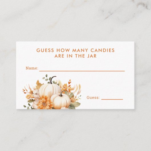 小さなかぼちゃの赤ちゃんシャワー推測試合記号 エンクロージャーカード (正面)