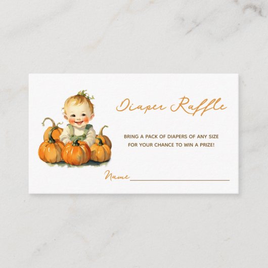 小さなかぼちゃの赤ちゃんシャワー男の子おむつラッフル エンクロージャーカード (正面)